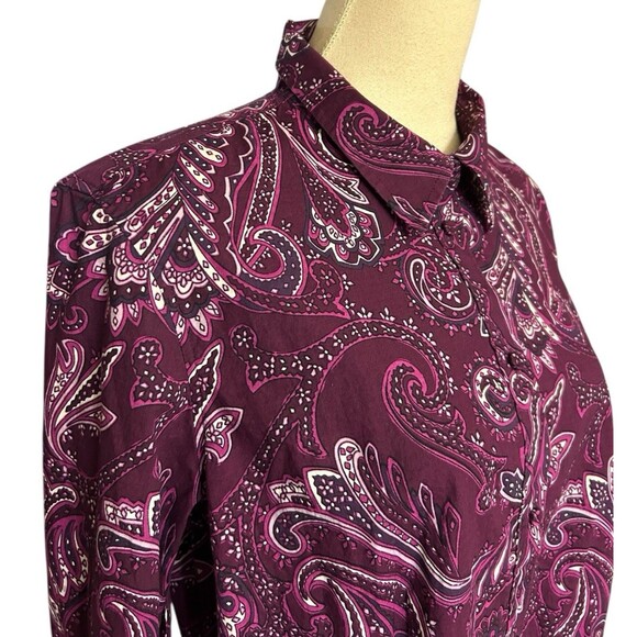 TALBOTS Womens Size 16 Button Down Blouse Paisley Long Sleeve Shirts Stretch - Picture 3 of 9